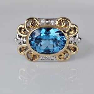 Rare Vintage Swiss Blue Topaz Ring Palladium Sterling Silver 18k Sz 8! 💙💫